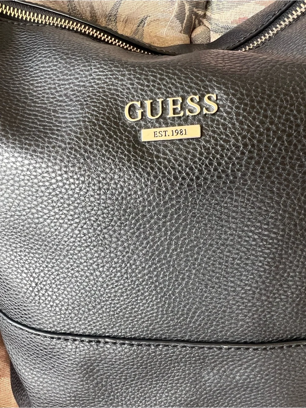 GUESS Black Pebbled Leather Hobo Shoulder Bag with Silver Hardware - Picture 17 of 17